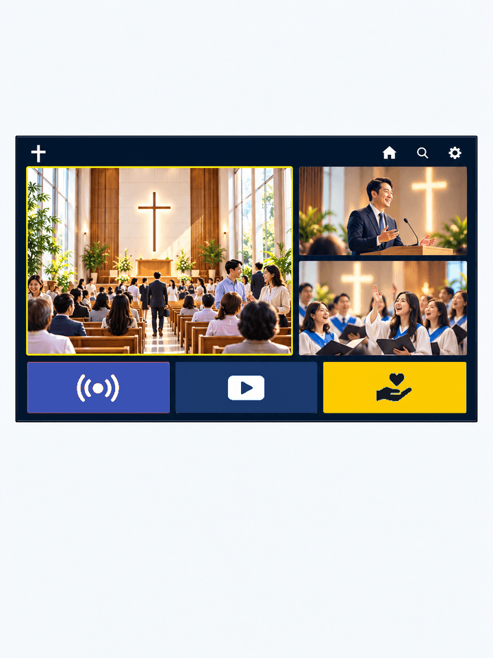 ○○ 교회 TV · UI mockup